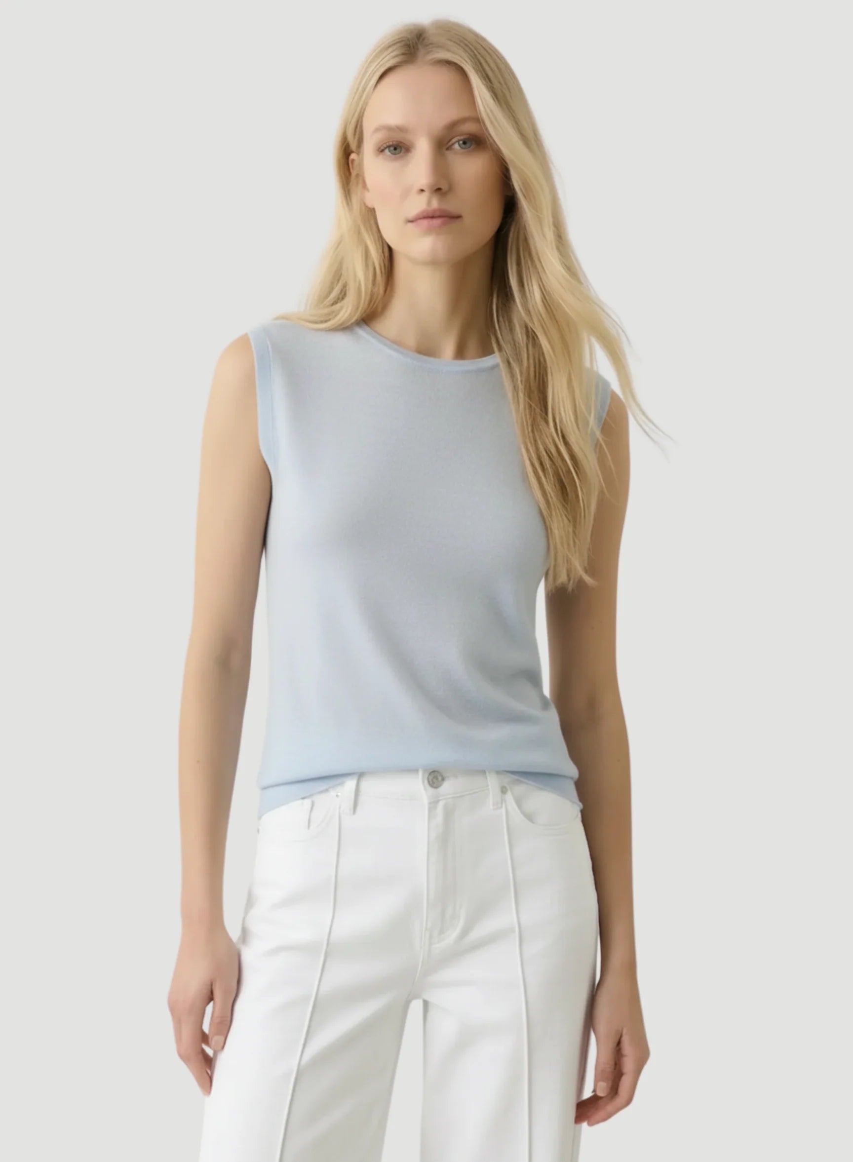 100% Machine Washable Cashmere Sleeveless Crewneck T-Shirt