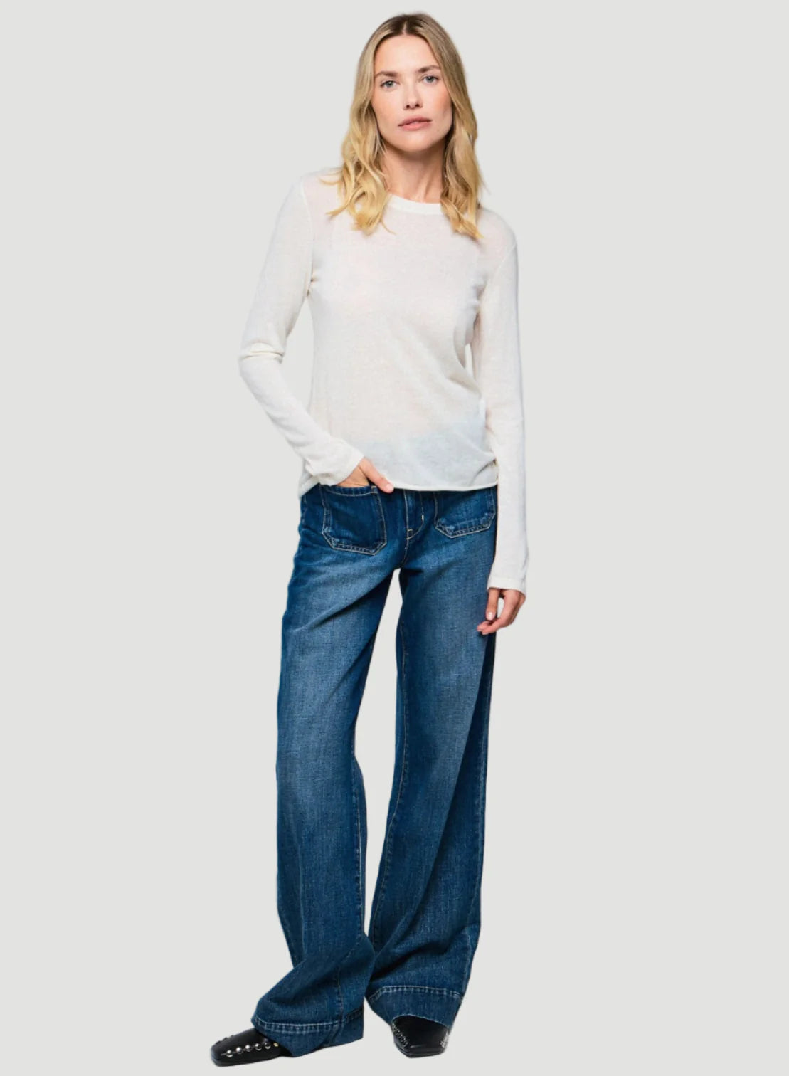 100% Machine Washable Cashmere Long Sleeve Crewneck T-Shirt