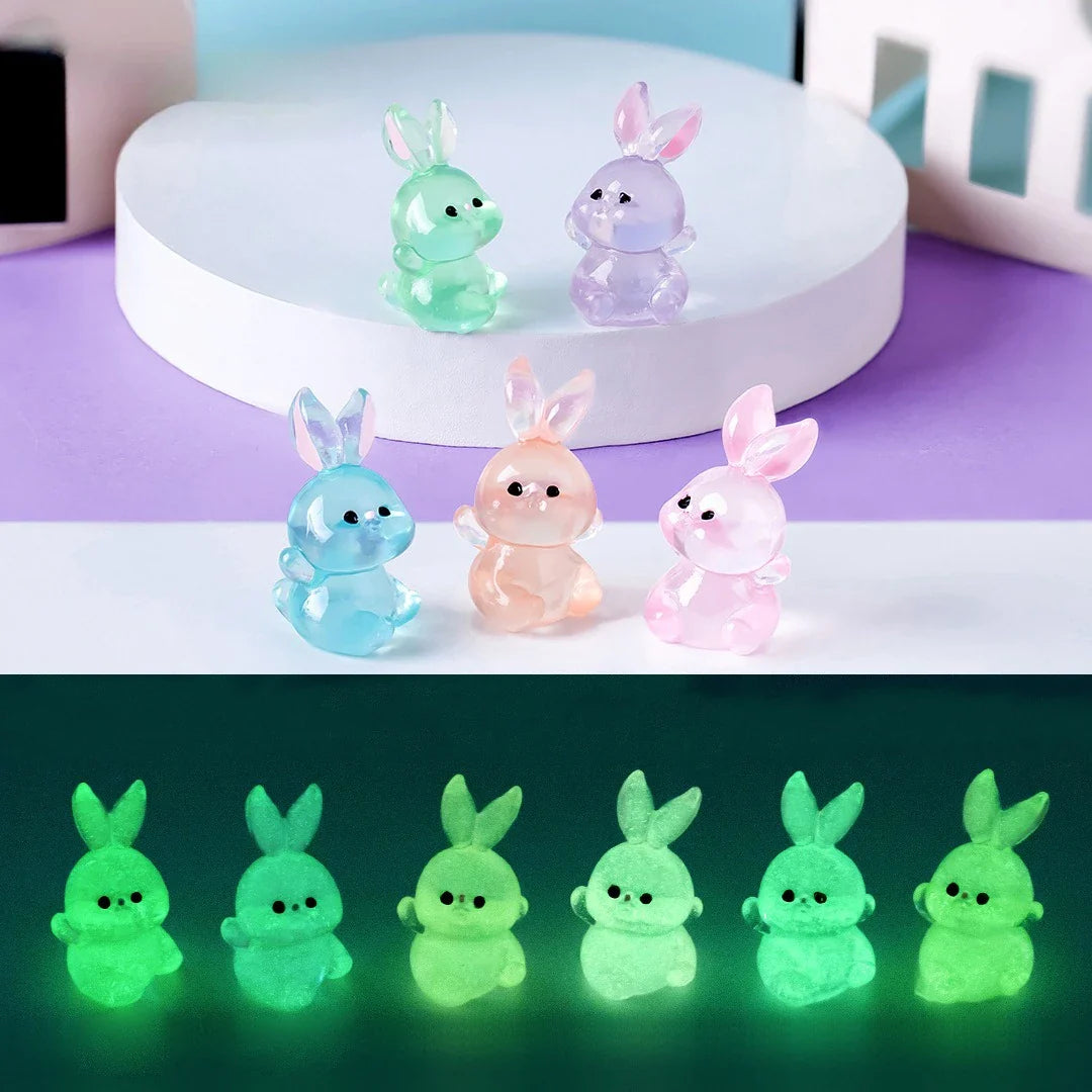 10/50PCS Miniature Luminous Rabbits Moss Microlandscape Decoration Bunny Figurines Resin Fairy Garden Doll House DIY Accessories
