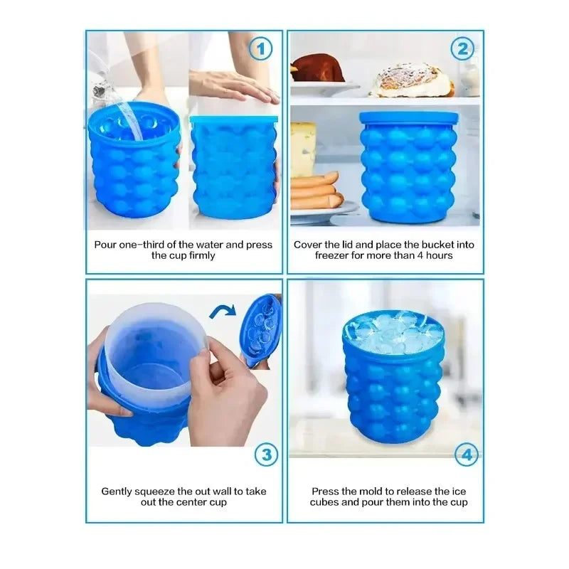 1pc Silicone Ice Bucket Ice Maker,Blue Space Saving Ice Cube Maker Bucket,Medium Ice Buckets