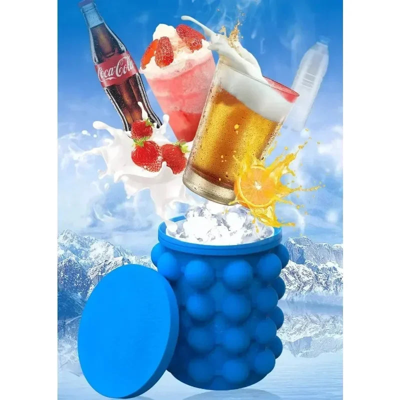 1pc Silicone Ice Bucket Ice Maker,Blue Space Saving Ice Cube Maker Bucket,Medium Ice Buckets