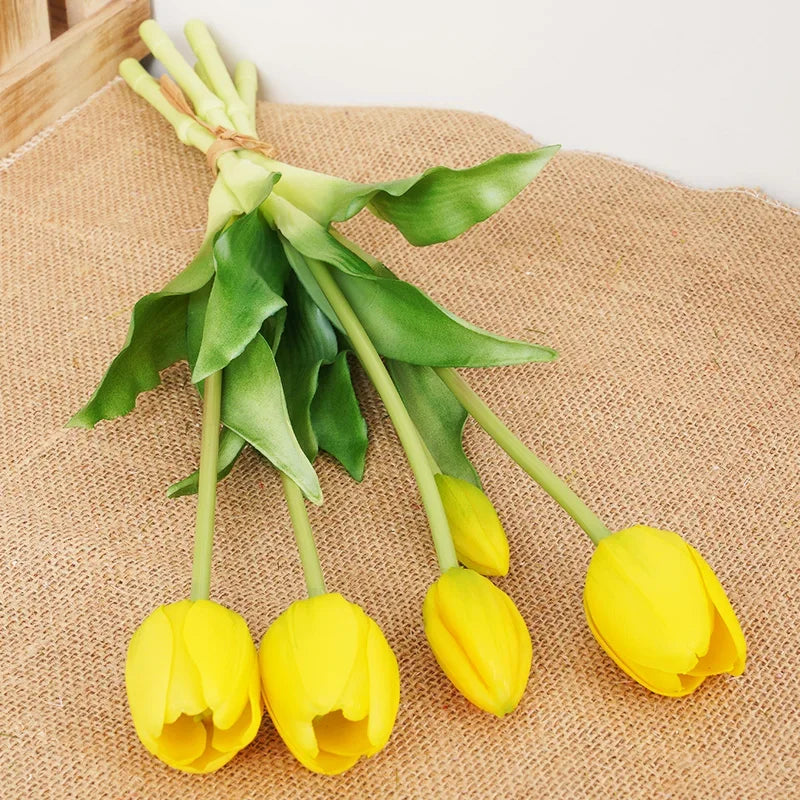 1PCHigh Quality Silicone Real Touch Five-headed Tulip Bouquet Wedding Home Decoration Indoor Artificial Flower Plant Living Room