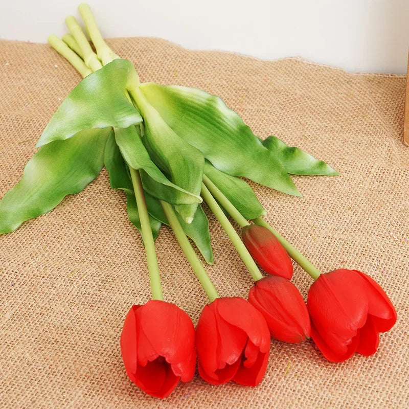 1PCHigh Quality Silicone Real Touch Five-headed Tulip Bouquet Wedding Home Decoration Indoor Artificial Flower Plant Living Room