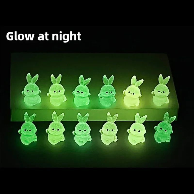 10/50PCS Miniature Luminous Rabbits Moss Microlandscape Decoration Bunny Figurines Resin Fairy Garden Doll House DIY Accessories