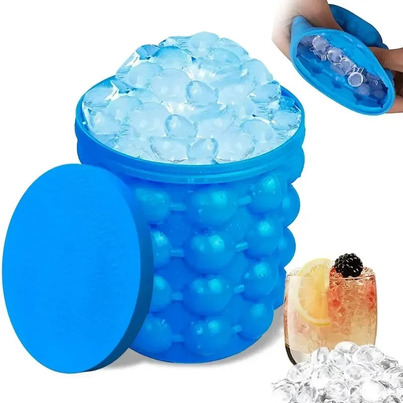 1pc Silicone Ice Bucket Ice Maker,Blue Space Saving Ice Cube Maker Bucket,Medium Ice Buckets