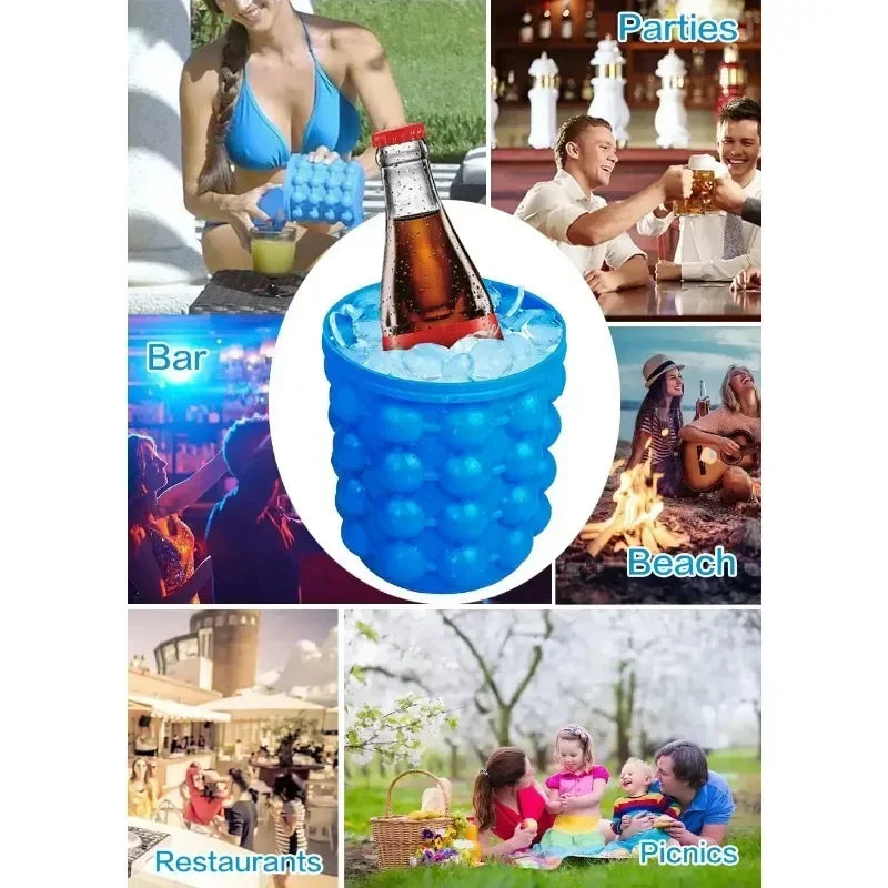 1pc Silicone Ice Bucket Ice Maker,Blue Space Saving Ice Cube Maker Bucket,Medium Ice Buckets
