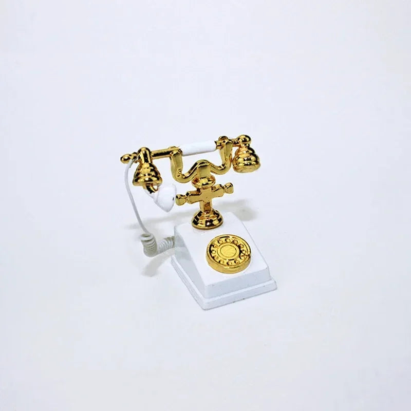 1:12 Home Decor Figurines Alloy Vintage Rotary Telephone Mini Retro Phone Model Miniature Phone Dollhouse Baby House Accessories