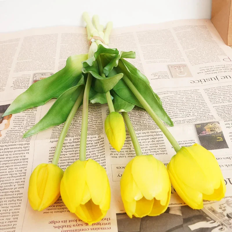 1PCHigh Quality Silicone Real Touch Five-headed Tulip Bouquet Wedding Home Decoration Indoor Artificial Flower Plant Living Room
