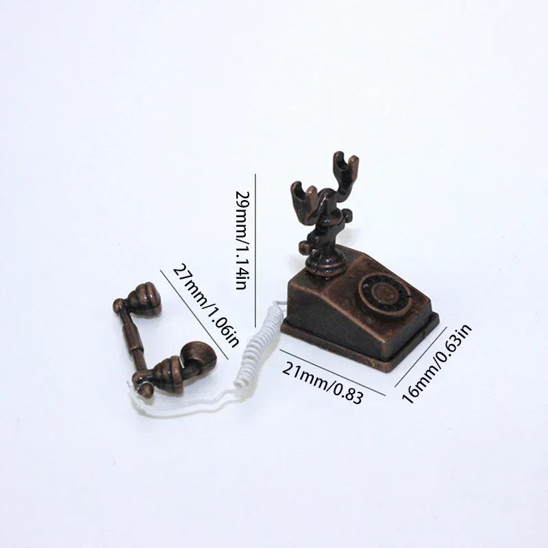 1:12 Home Decor Figurines Alloy Vintage Rotary Telephone Mini Retro Phone Model Miniature Phone Dollhouse Baby House Accessories