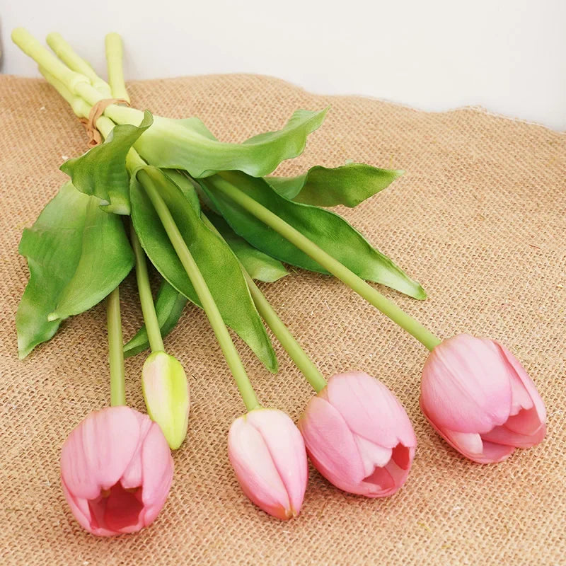 1PCHigh Quality Silicone Real Touch Five-headed Tulip Bouquet Wedding Home Decoration Indoor Artificial Flower Plant Living Room
