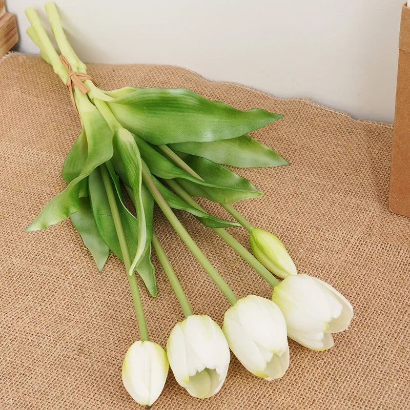 1PCHigh Quality Silicone Real Touch Five-headed Tulip Bouquet Wedding Home Decoration Indoor Artificial Flower Plant Living Room