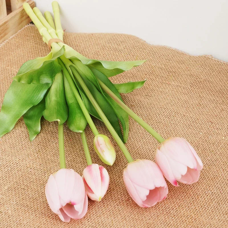 1PCHigh Quality Silicone Real Touch Five-headed Tulip Bouquet Wedding Home Decoration Indoor Artificial Flower Plant Living Room