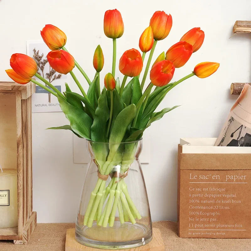 1PCHigh Quality Silicone Real Touch Five-headed Tulip Bouquet Wedding Home Decoration Indoor Artificial Flower Plant Living Room