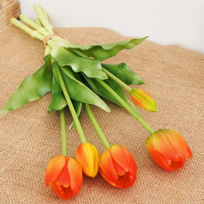 1PCHigh Quality Silicone Real Touch Five-headed Tulip Bouquet Wedding Home Decoration Indoor Artificial Flower Plant Living Room