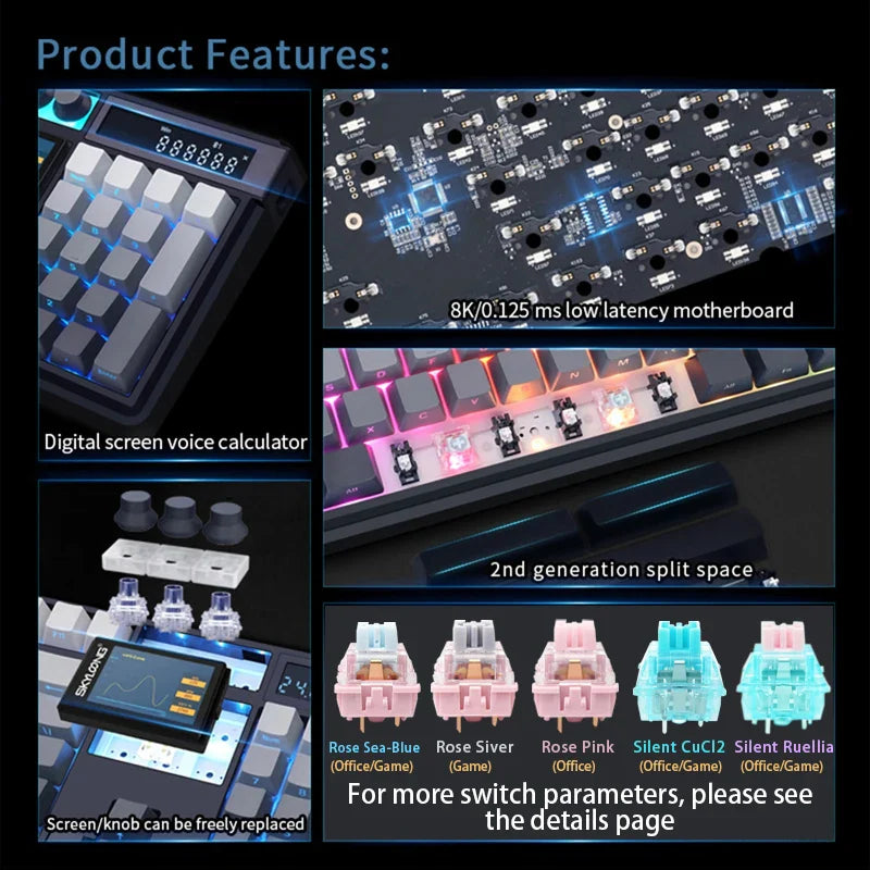 Wireless Mechanical Keyboard with 3.0 Screen 3 Knobs Hot-Swappable Sil ...